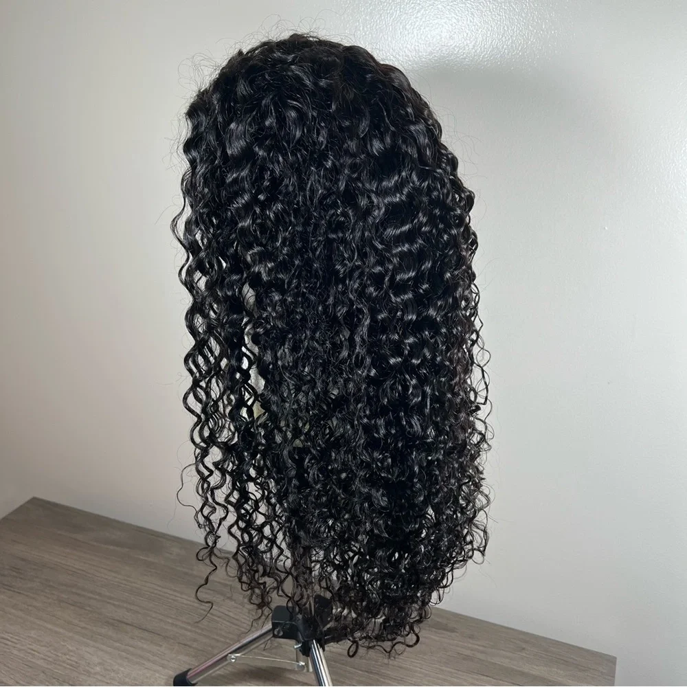 Isee Natural Black Water Wave Human Hair Glueless 26 Inch Half Wig